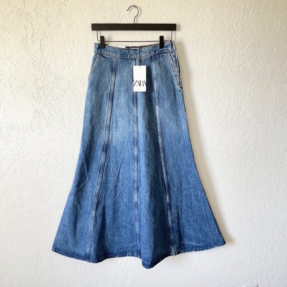 Zara Zw Long Denim Skirt